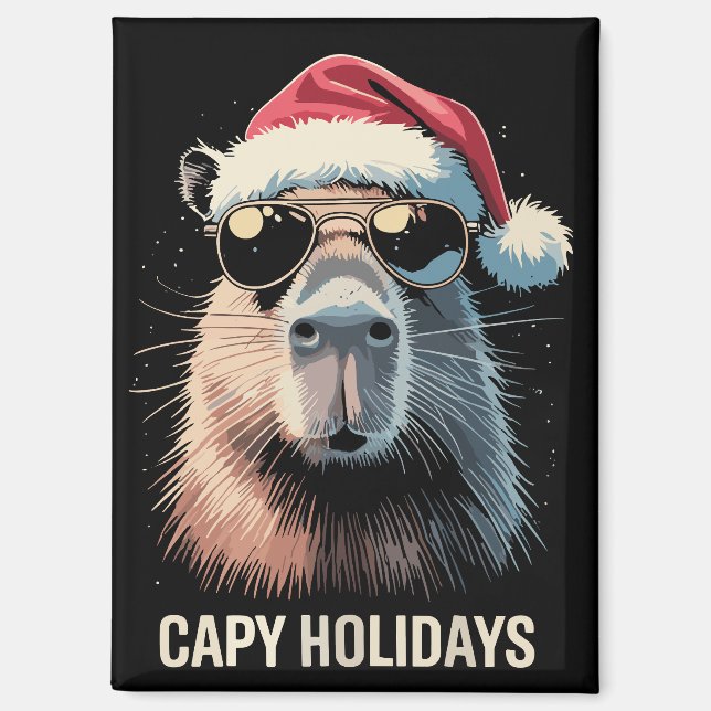 Imán Gorro divertido de Navidad Capy Fiestas de Navidad (Anverso)