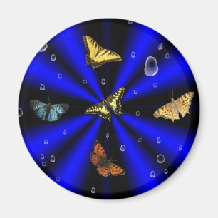 Imán Gotas de lluvia y mariposa en negro y azul