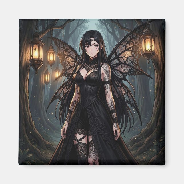 Imán Gothic Anime Fairy Girl in Enchanted Forest (Frente)