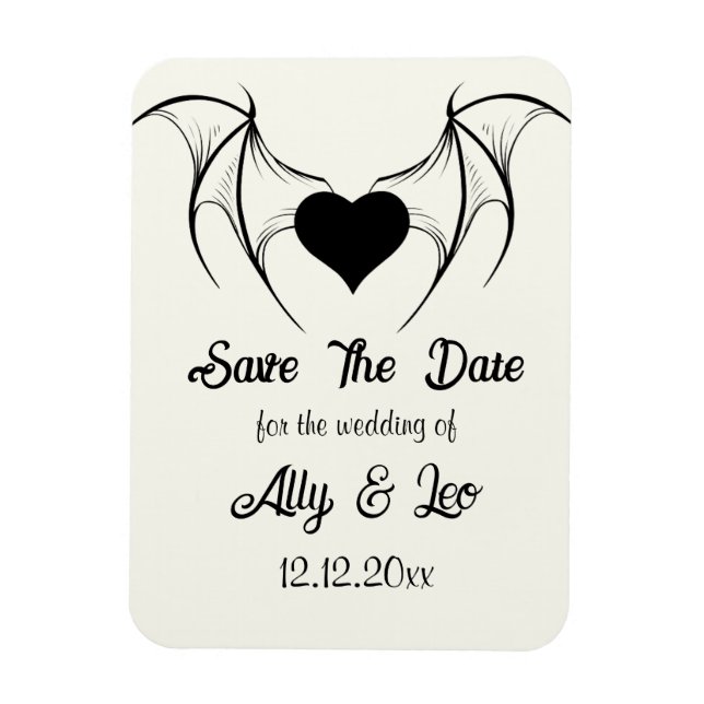 Imán Gothic Save the Date Dark Romance Bat Wings Heart (Vertical)