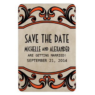 Imán Gótica Swirls Save the Date Magnet, Naranja