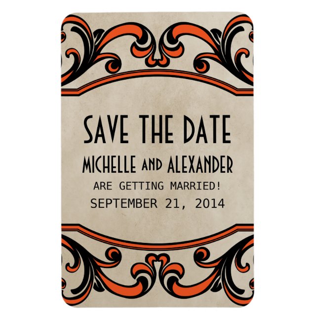 Imán Gótica Swirls Save the Date Magnet, Naranja (Vertical)