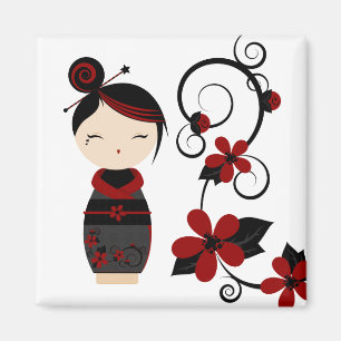 Imán gótico de Kokeshi y de las flores