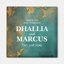 Imán Gótico Floral Verde azulado Y Oro