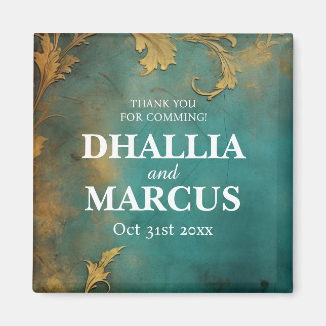 Imán Gótico Floral Verde azulado Y Oro (Frente)