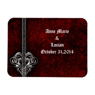 Imán Gótico Red Damask Silver Heart salva la fecha