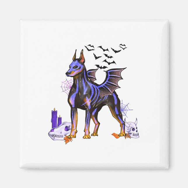 Imán Gótico Winged Doberman Perro Skulls T And Candles  (Frente)