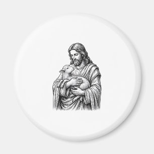 Imán Grabado Antiguo Pastor que Sostiene Cordero Vector