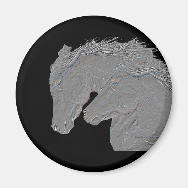 Imán Grabado en relieve Aspecto Caballos fondo negro (Frente)