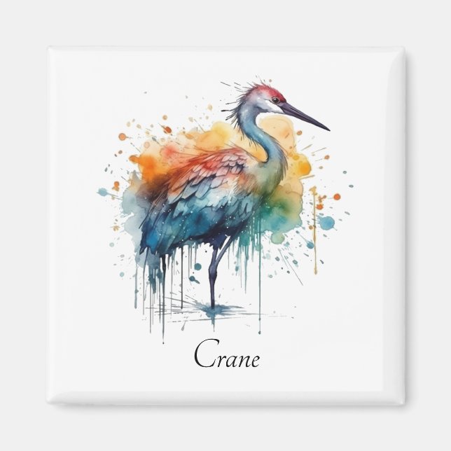 Imán Graceful Crane: Arte acuarela, personalizado (Frente)