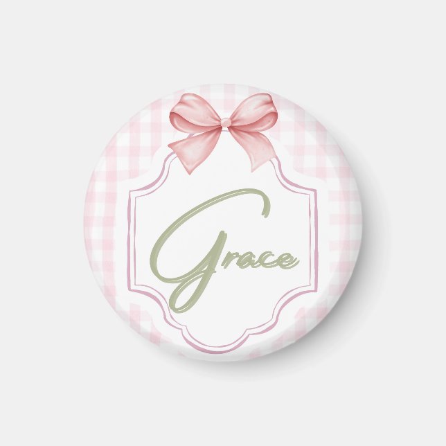 Imán Gracia personalizada Niña Niñera Nursery Bow&Gingh (Frente)