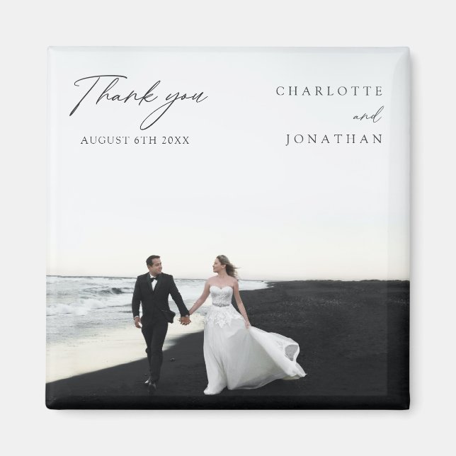 Imán Gracias a la boda moderna blanca y negra (Frente)