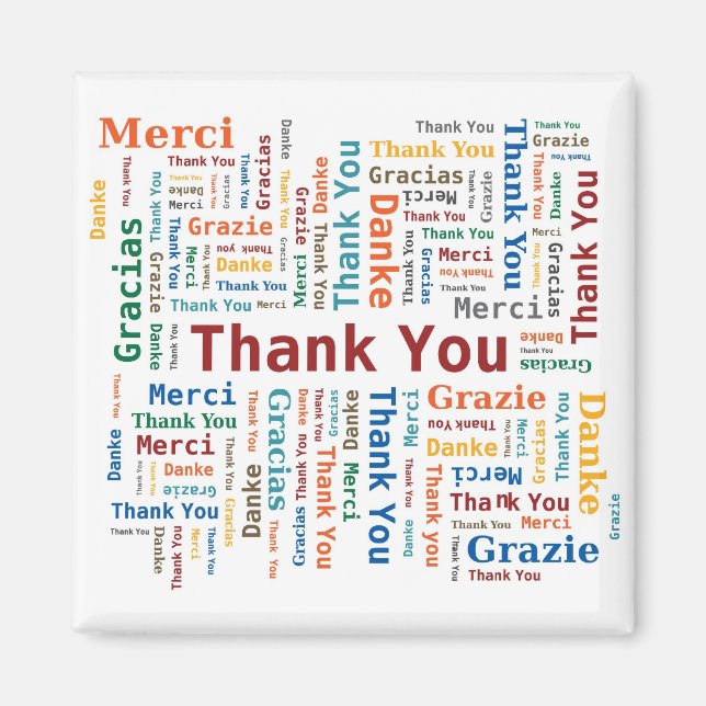 Imán Gracias a Word Cloud - 5 idiomas - multicolor (Frente)