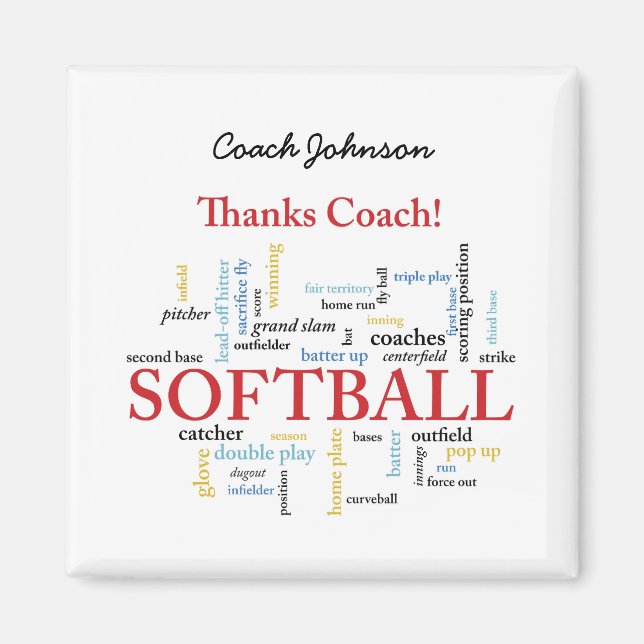 Imán Gracias Al Entrenador De Softball Palabras De Grup (Frente)