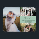 Imán Gracias Boda Verde Tres Collages de fotos<br><div class="desc">Green gracias boda de diseño gracias imanes con tres de tus fotos favoritas de bodas. Muestra a tu familia y amigos tu aprecio por ser parte de la celebración de tu boda con uno de estos hermosos keepsakes. Personalizar con su breve mensaje y nombres. Póngase en contacto conmigo a través...</div>
