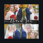 Imán gracias, escritura a mano blanca 4 fotos boda negr<br><div class="desc">gracias elegante,  escritura a mano blanca 4 fotos boda imán negro que puede cambiar el color de fondo,  el color de fuente y el estilo, </div>