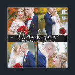 Imán gracias, escritura a mano blanca 4 fotos boda negr<br><div class="desc">gracias elegante,  escritura a mano blanca 4 fotos boda imán negro que puede cambiar el color de fondo,  el color de fuente y el estilo, </div>
