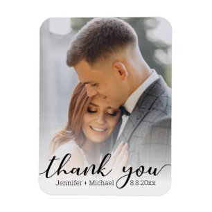 Imán gracias, escritura moderna chic, foto de boda