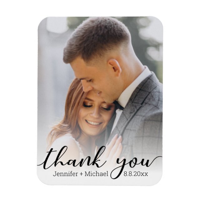 Imán gracias, escritura moderna chic, foto de boda    (Vertical)