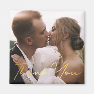 Imán gracias, foto de boda con letra dorada trendy