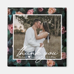 Imán gracias foto de boda escritura a mano chic blanca