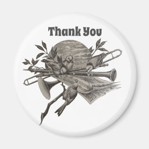 Imán Gracias hojas de música antiguas con aves comiendo