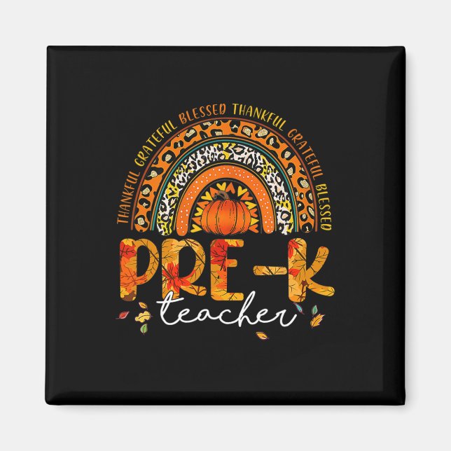 Imán Gracias Leopard Rainbow Thanker Pre K Teacher Fall (Frente)