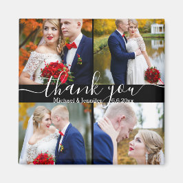 Imán gracias, letra blanca a mano 4 fotos boda negro