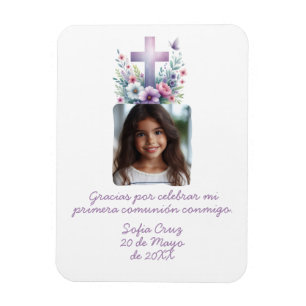 Imán Gracias Mi Primera Comunión con Foto Flores