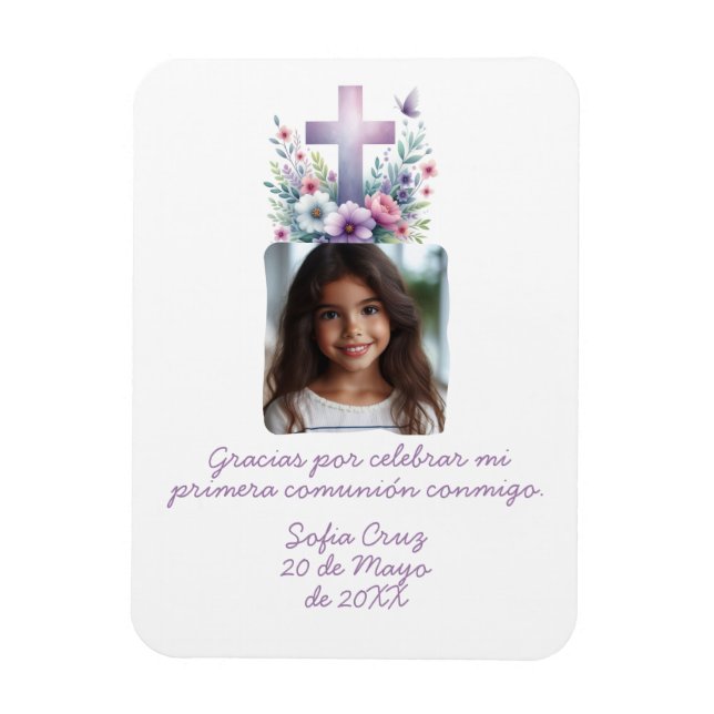 Imán Gracias Mi Primera Comunión con Foto Flores (Vertical)