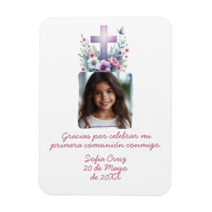 Imán Gracias Mi Primera Comunión con Foto Flores