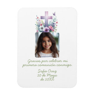 Imán Gracias Mi Primera Comunión con Foto Flores