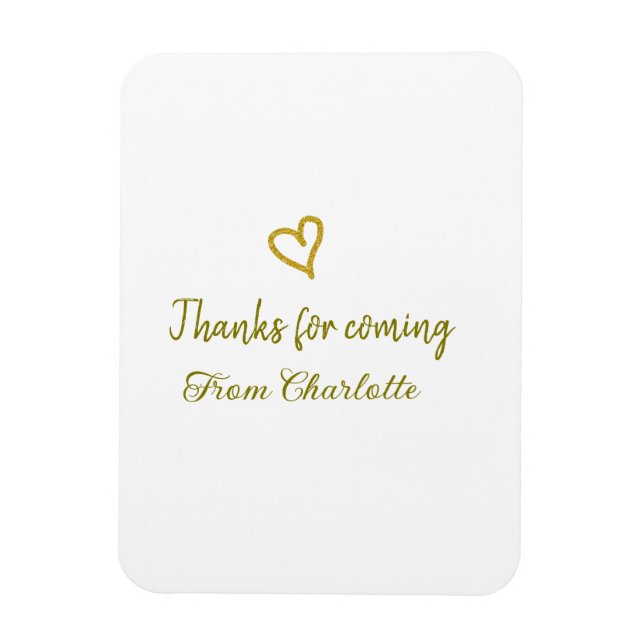 Imán gracias por venir mensaje de texto corazón dorado  (Vertical)