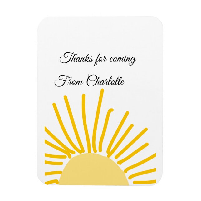 Imán gracias por venir mensaje de texto sol nombre (Vertical)