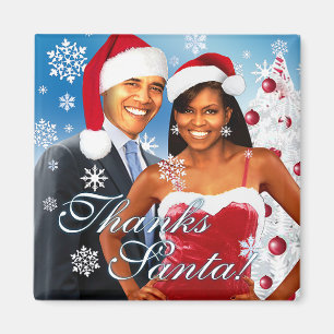 Imán ¡Gracias Santa! Barack y Michelle Magnet