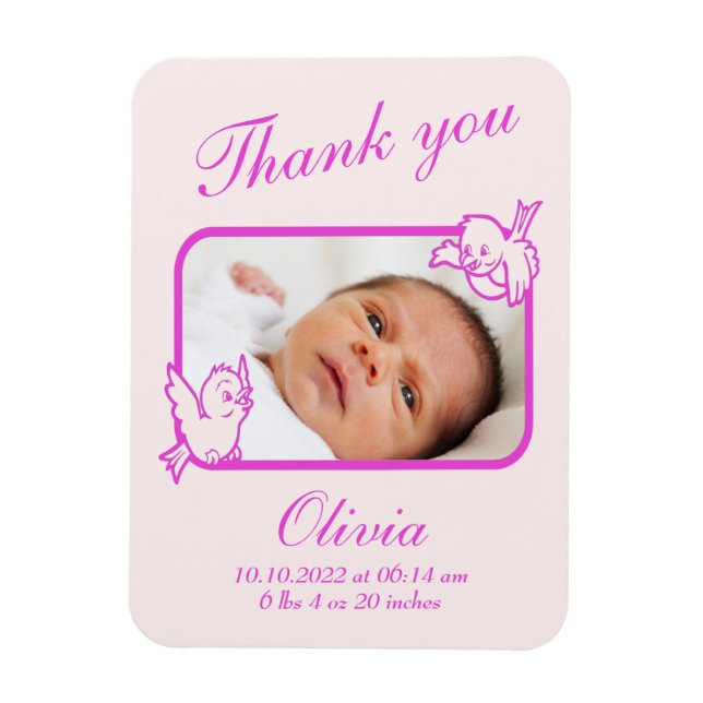 Imán Gracias tarjeta de foto de anuncio de nacimiento (Vertical)