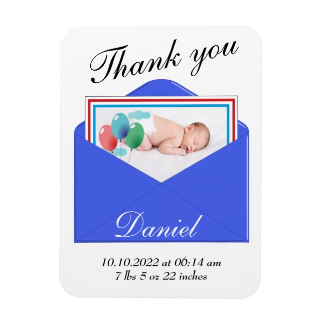 Imán Gracias tarjeta de foto de anuncio de nacimiento (Vertical)