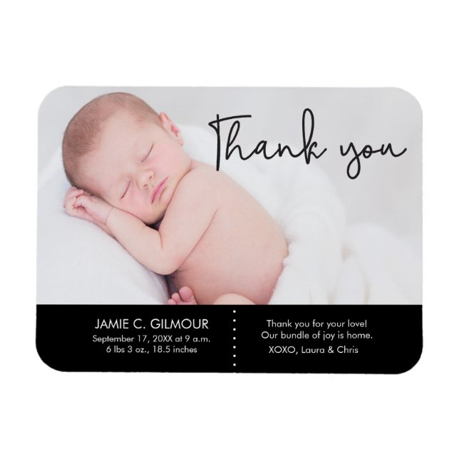 Imán Gracias y anuncio de nacimiento de bebé, texto de  (Horizontal)