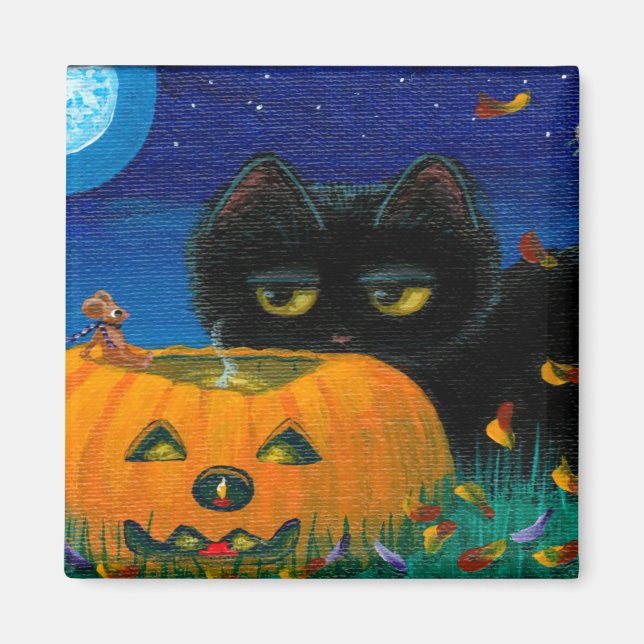 Imán Graciosa caída de Halloween Cat Mouse Creationarts (Frente)