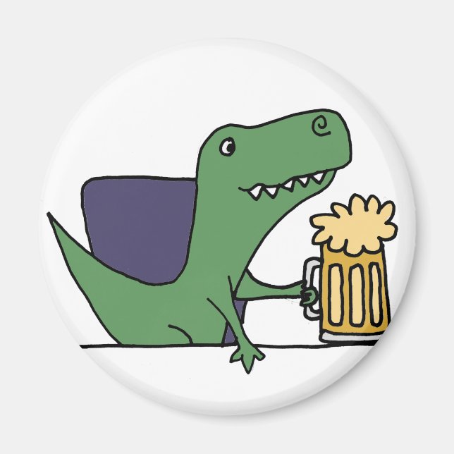 Imán Graciosa cerveza verde T-Rex dinosaurio que bebe c (Frente)