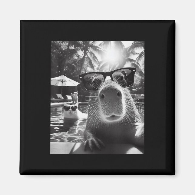 Imán Graciosa Piscina De Animales Capybara Selfie Con C (Frente)