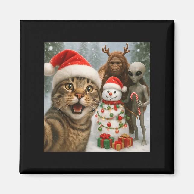 Imán Graciosa Selfie De Gato Navidad Con Alienígenas Y  (Frente)