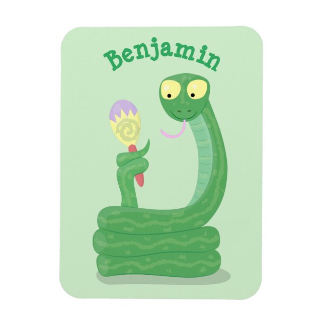 Imán Graciosa serpiente verde con maraca personalizado (Vertical)