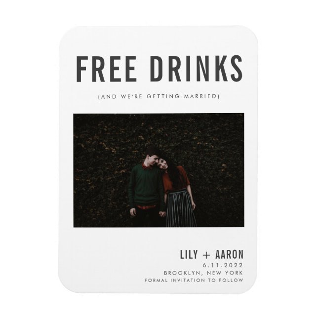 Imán Graciosas bebidas gratis Foto Guardar la fecha (Vertical)