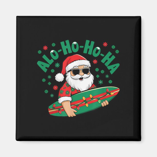 Imán Gracioso Alo-ho-ha Santa Surfing Christma (Frente)