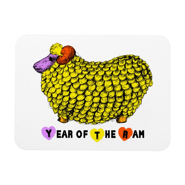 Imán Gracioso Año Chino Amarillo Ram Año Zodiaco Cumple (Horizontal)