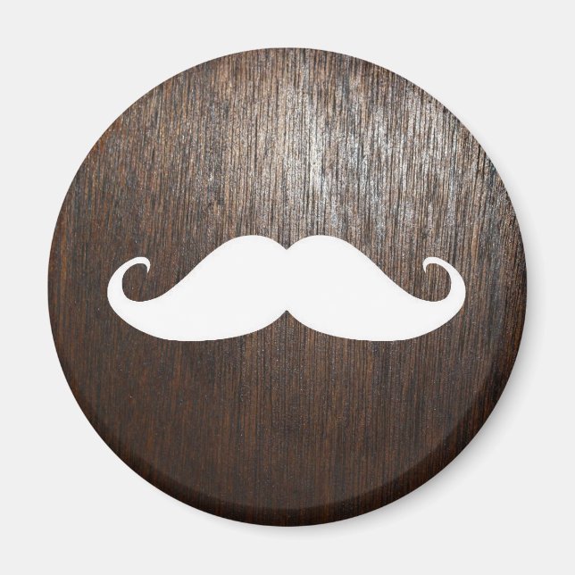 Imán Gracioso bigote blanco sobre fondo de madera de ro (Frente)