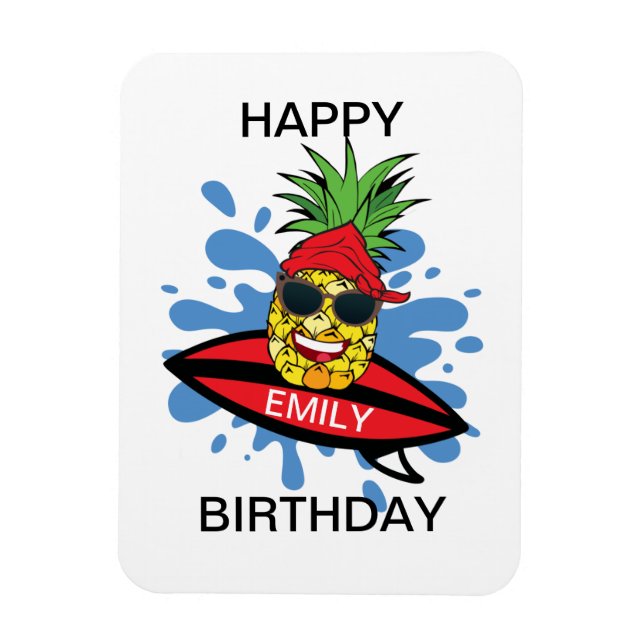 Imán Gracioso Birthday Surfing Pineapple (Vertical)
