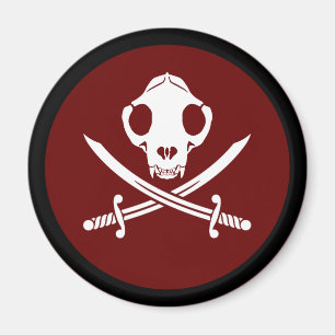 Imán Gracioso Black White Jolly Kitty Pirate Skull Bone