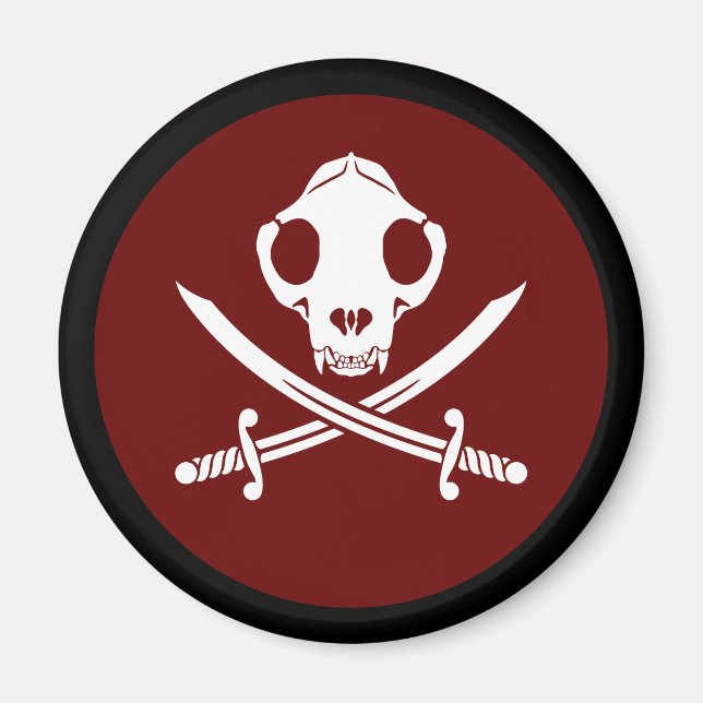 Imán Gracioso Black White Jolly Kitty Pirate Skull Bone (Frente)